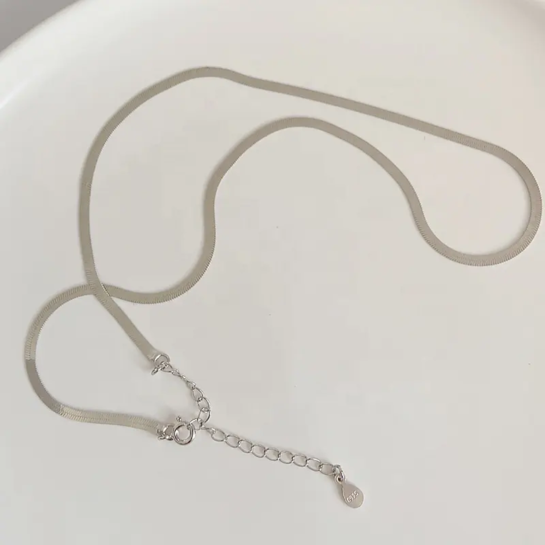 Silver-Plated Flat Snake Chain Necklace – Anti-Tarnish Finish