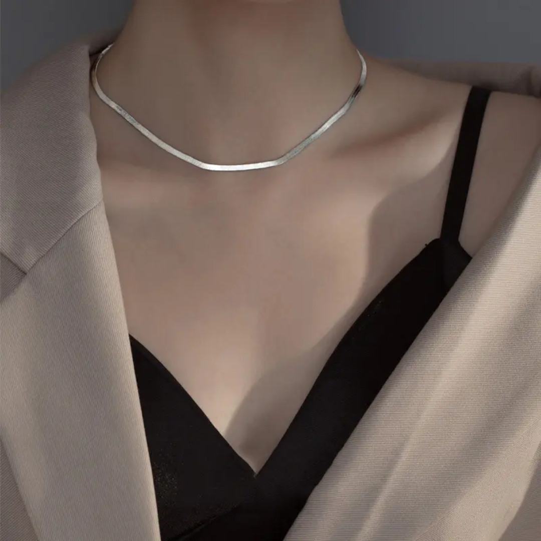 Silver-Plated Flat Snake Chain Necklace – Anti-Tarnish Finish