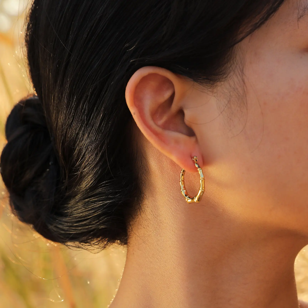 Gold-Plated Bamboo Hoop Earrings – Anti-Tarnish Finish