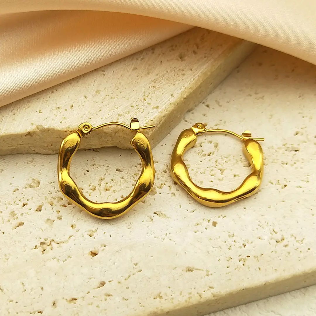 Textured Bold Hoop Earrings – Gold-Plated