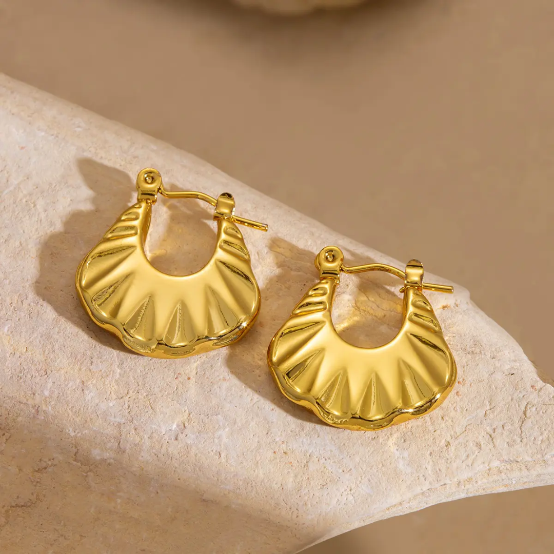 Sunburst Fan Hoop Earrings – Gold-Plated