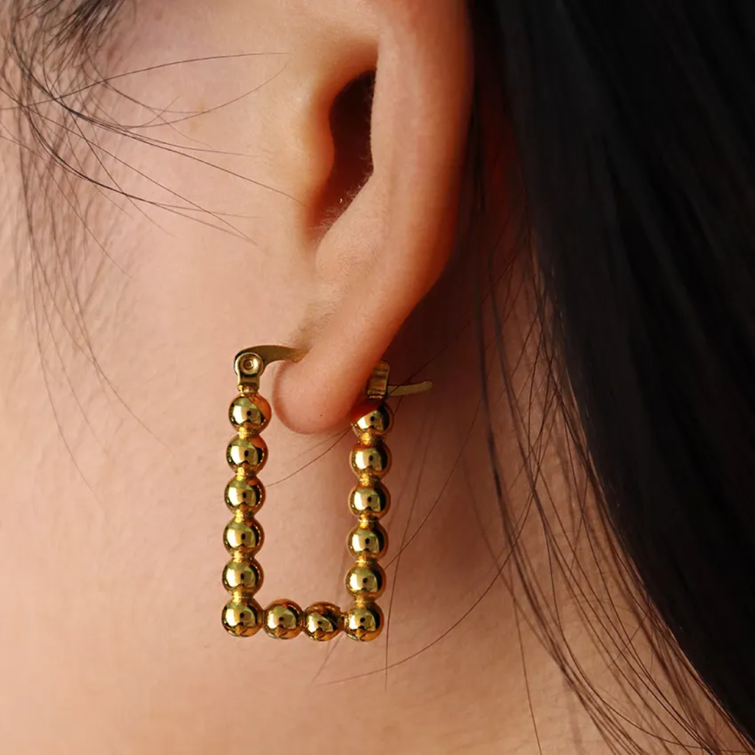Rectangle Beaded Hoop Earrings – Gold-Plated