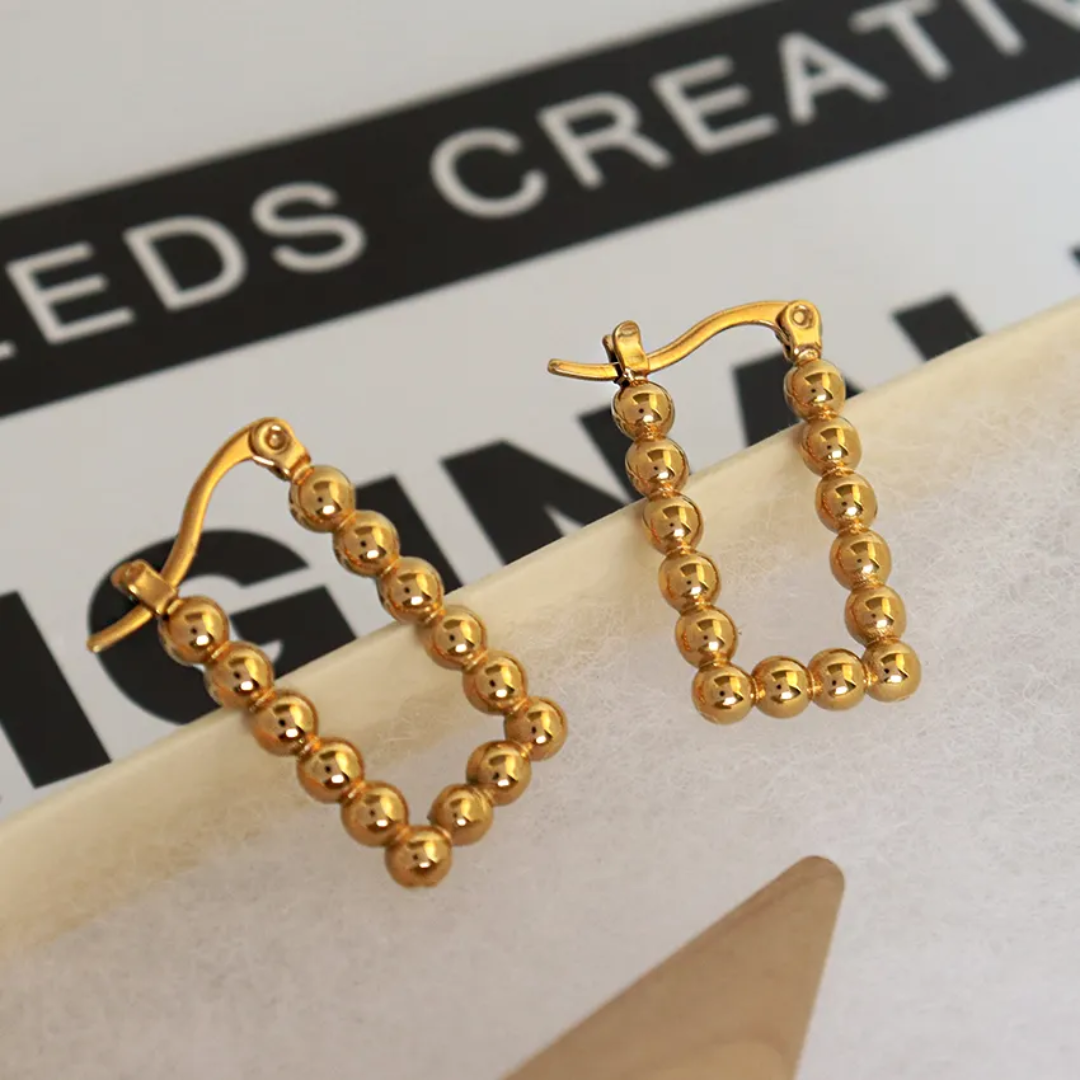 Rectangle Beaded Hoop Earrings – Gold-Plated