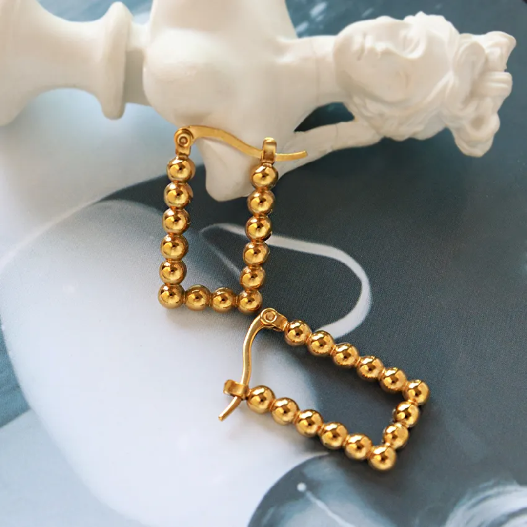 Rectangle Beaded Hoop Earrings – Gold-Plated