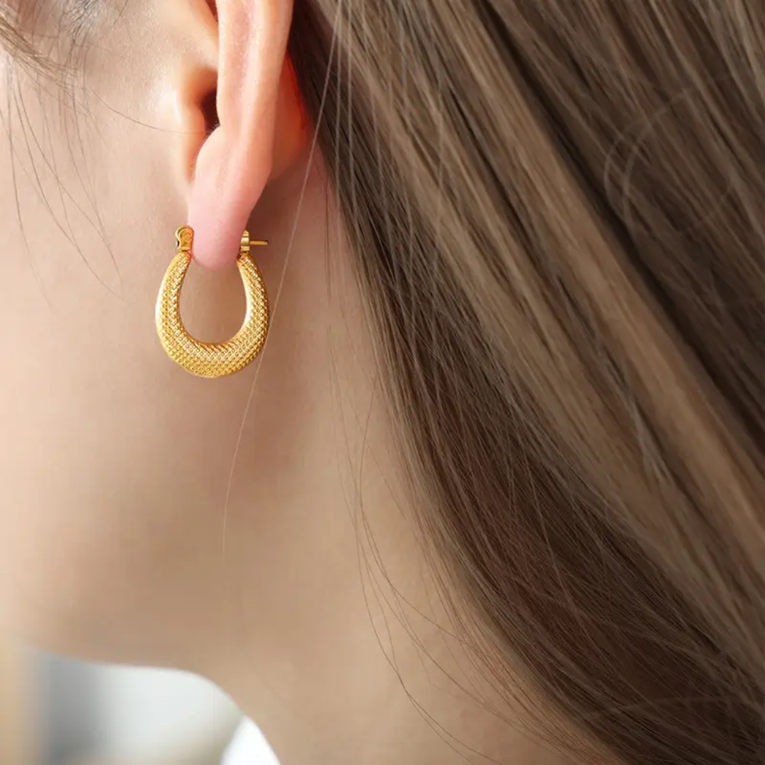 Textured Teardrop Hoop Earrings – Gold-Plated