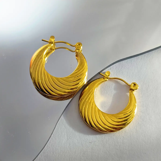 Golden Wave Textured Hoop Earrings