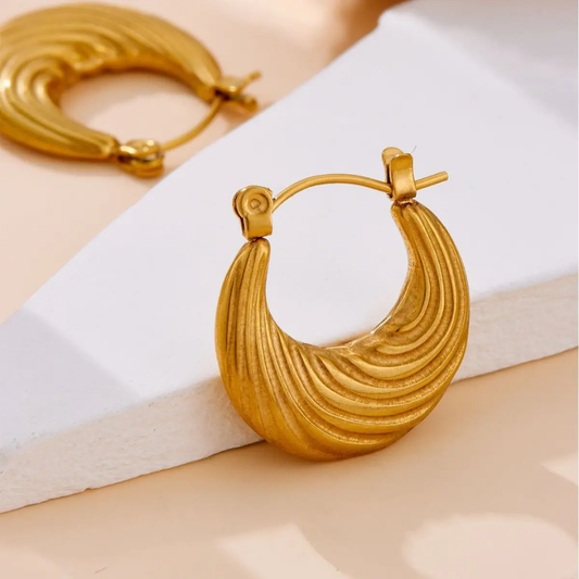 Golden Wave Textured Hoop Earrings