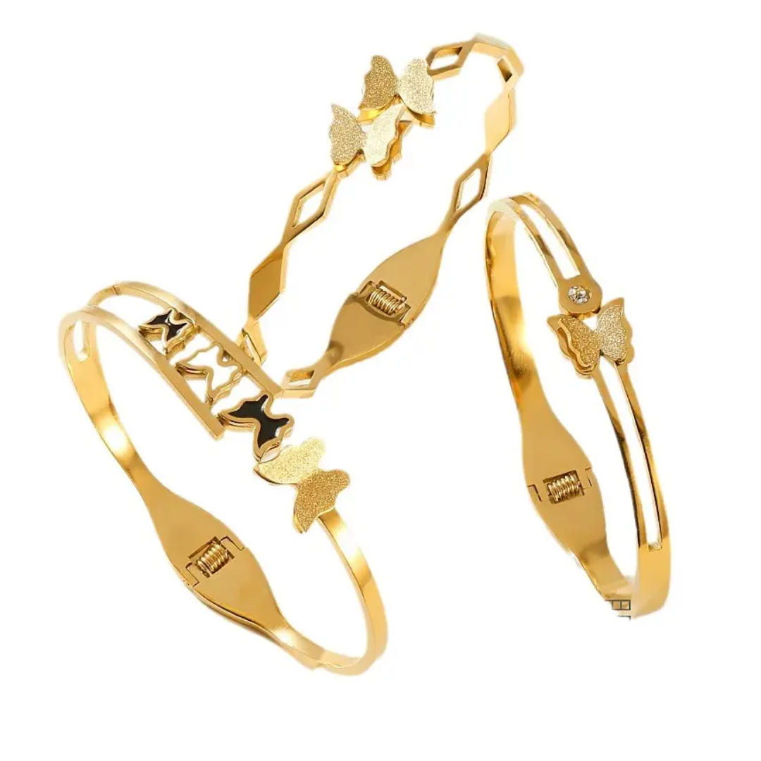 Geometric Butterfly Gold Plated Anti-Tarnish Bracelet (Size 2.6, 2.8 & Regular)