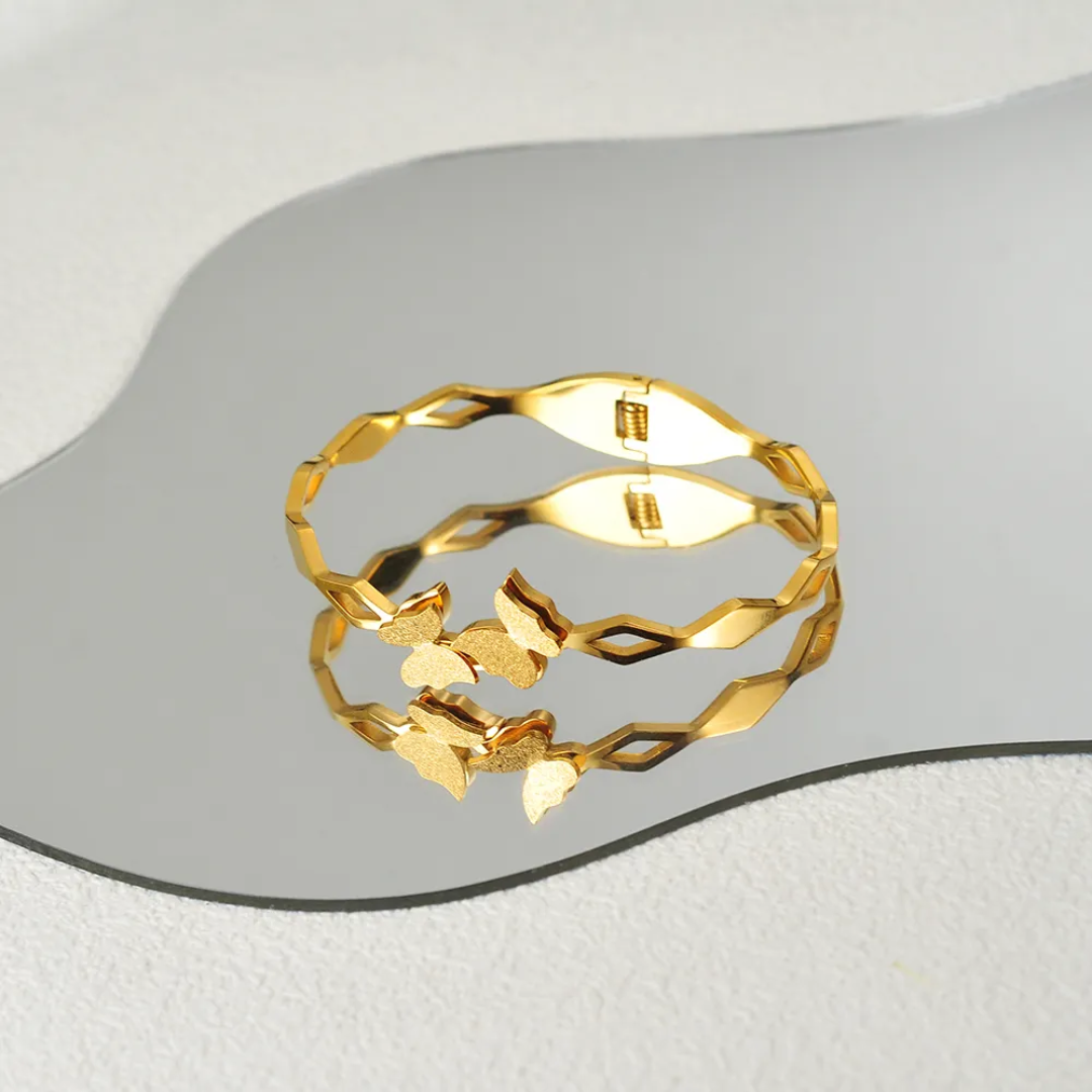 Geometric Butterfly Gold Plated Anti-Tarnish Bracelet (Size 2.6, 2.8 & Regular)