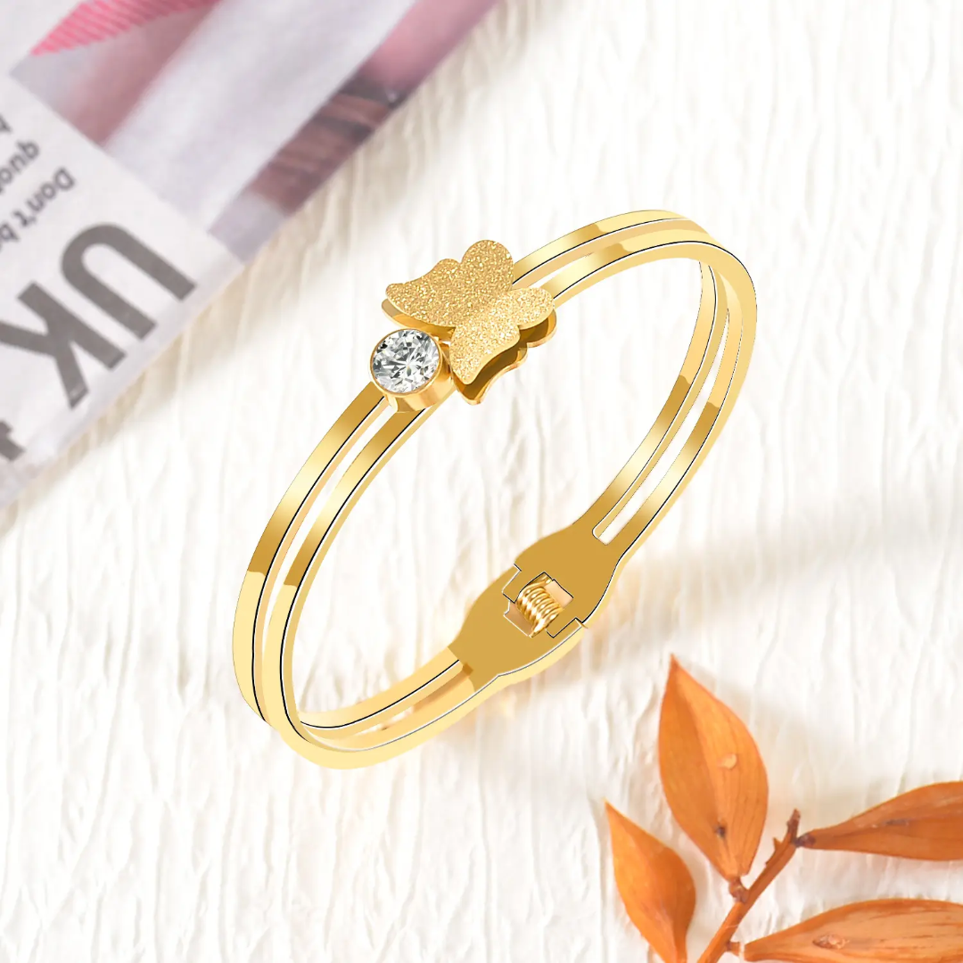 Butterfly & Stone Gold Plated Anti-Tarnish Bracelet (Size 2.6, 2.8 & Regular)