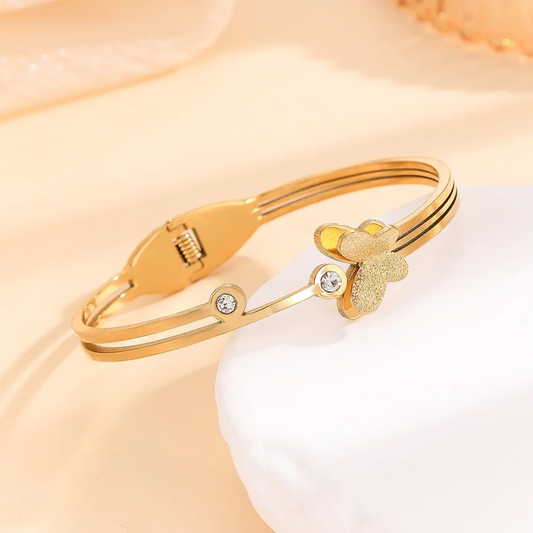 Gold Butterfly Crystal Accent Anti-Tarnish Kada / Bracelet