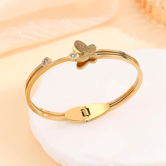Gold Butterfly Crystal Accent Anti-Tarnish Kada / Bracelet
