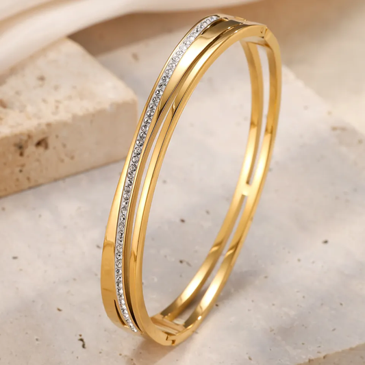 Gold Plated Anti-Tarnish Kada with Stone Line Detailing (Size 2.4 & 2.6)