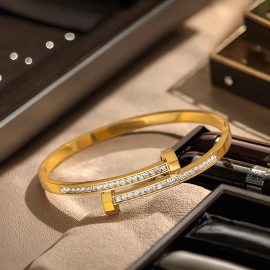 Gold Plated Anti-Tarnish Kada with Dual Bar Stone Design (Size 2.6 & 2.8)