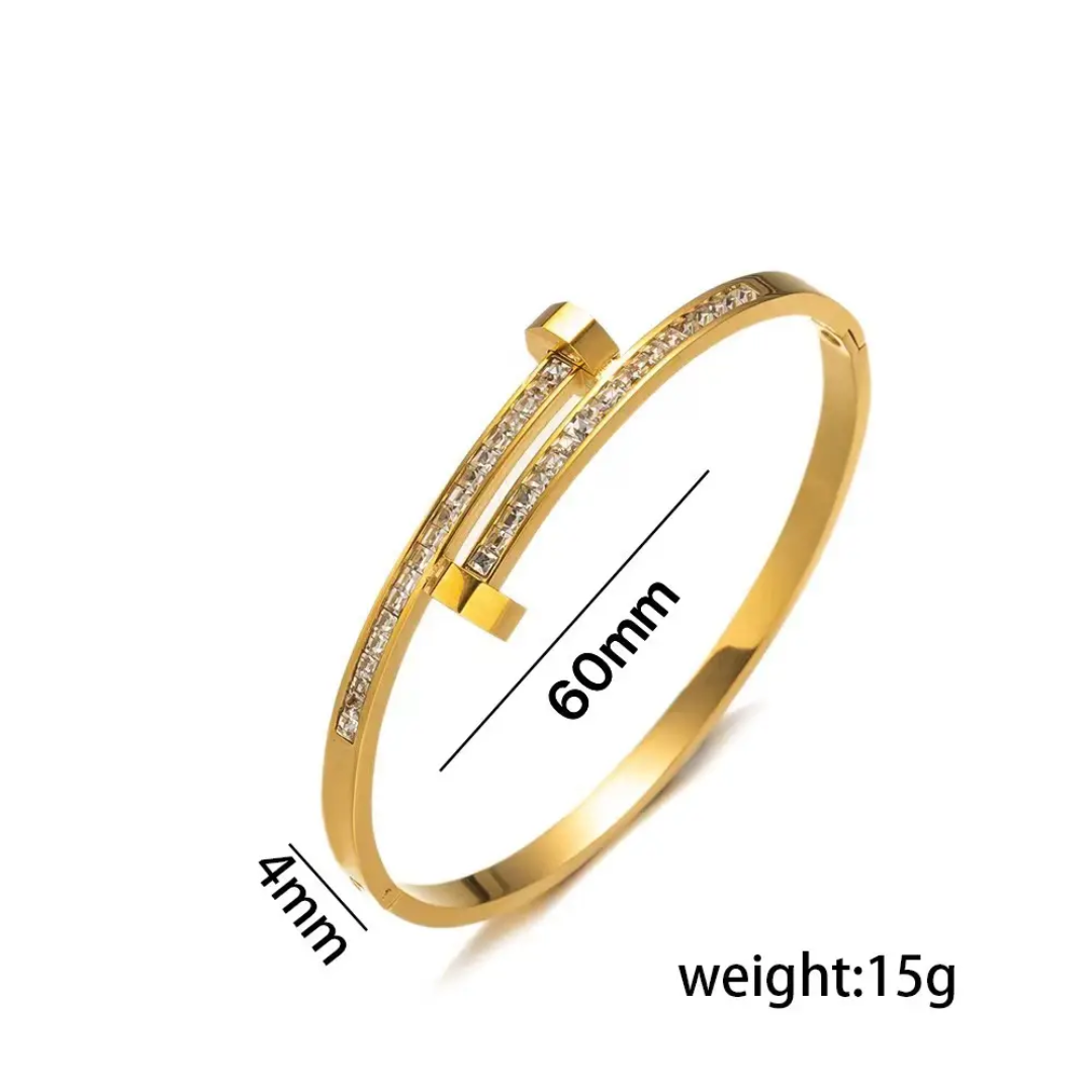 Gold Plated Anti-Tarnish Kada with Dual Bar Stone Design (Size 2.6 & 2.8)