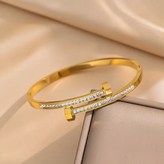 Gold Plated Anti-Tarnish Kada with Dual Bar Stone Design (Size 2.6 & 2.8)