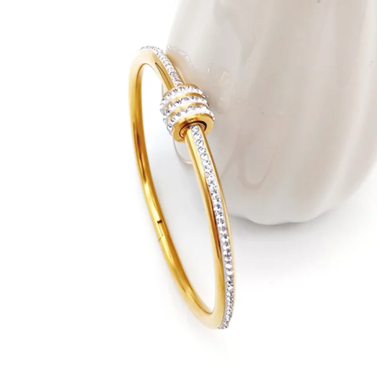 Gold Plated Anti-Tarnish Kada with Triple Ring Stone Design (Size2.4, 2.6 & 2.8)