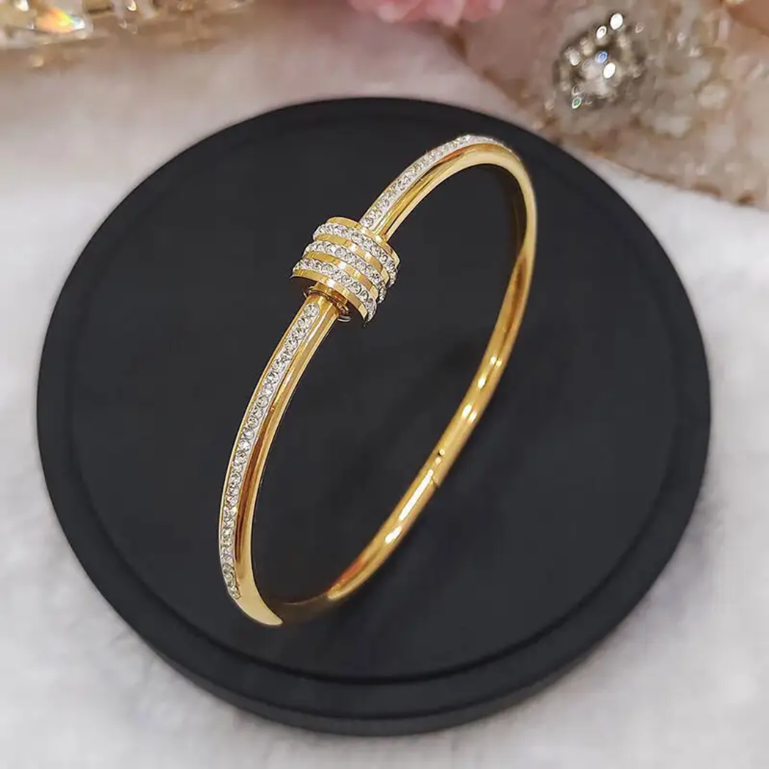 Gold Plated Anti-Tarnish Kada with Triple Ring Stone Design (Size2.4, 2.6 & 2.8)