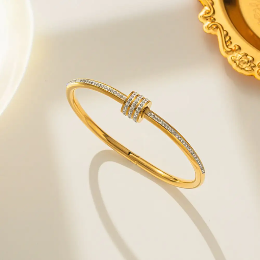 Gold Plated Anti-Tarnish Kada with Triple Ring Stone Design (Size2.4, 2.6 & 2.8)