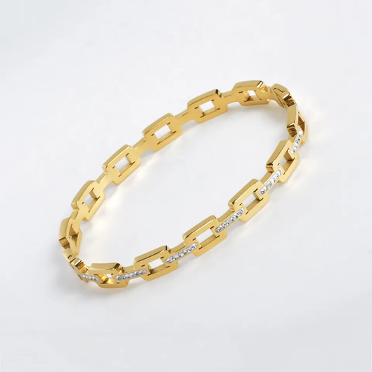 Gold Plated Anti-Tarnish Link Design Kada with Stone Detailing (Size 2.6 & 2.8)