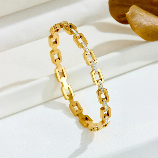 Gold Plated Anti-Tarnish Link Design Kada with Stone Detailing (Size 2.6 & 2.8)