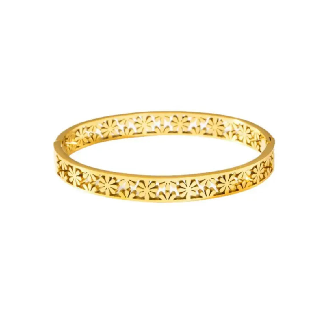 Gold Plated Anti-Tarnish Floral Cutout Kada (Size 2.6 & 2.8)