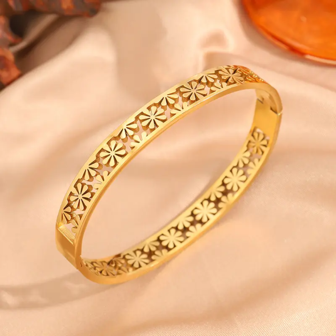 Gold Plated Anti-Tarnish Floral Cutout Kada (Size 2.6 & 2.8)