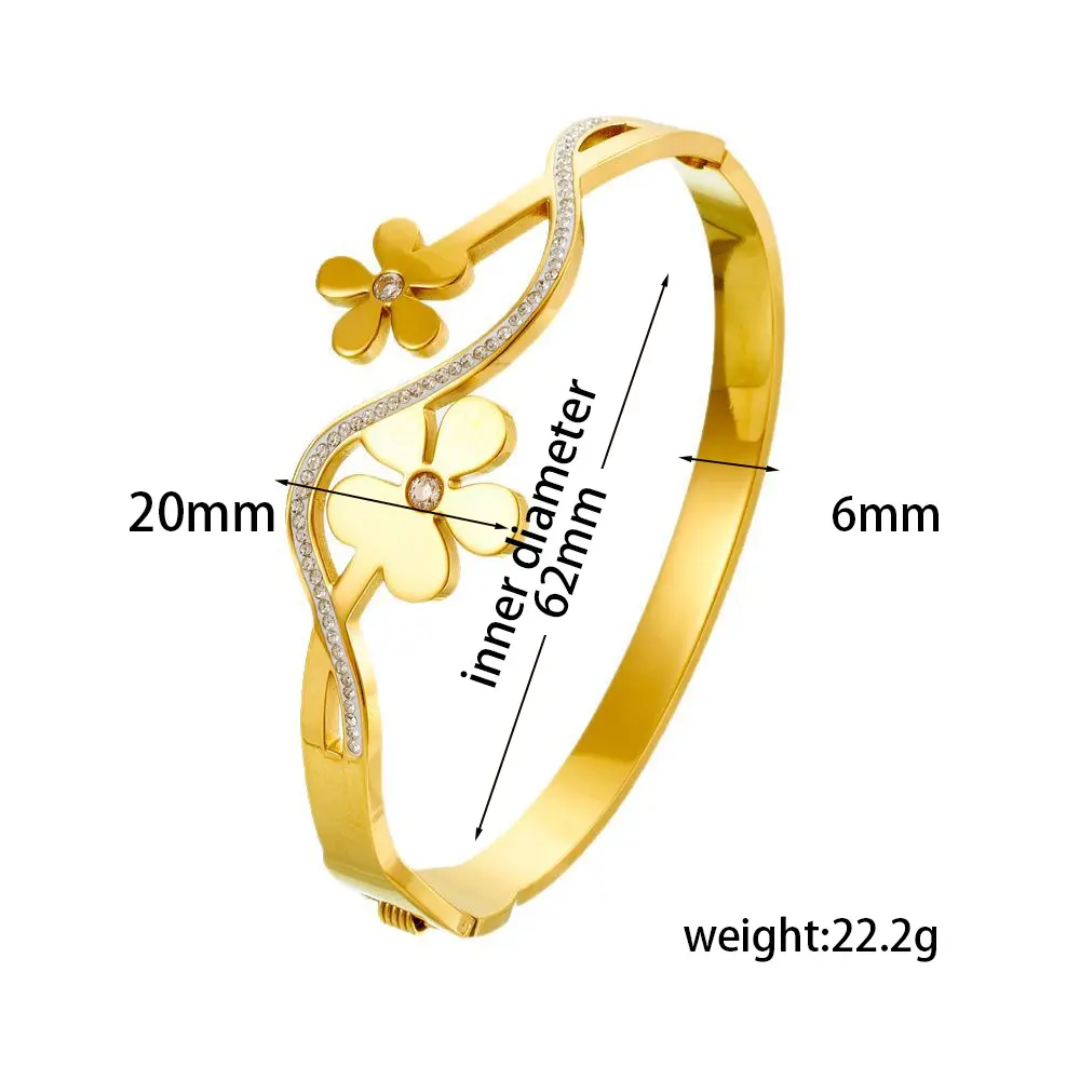 Gold Plated Anti-Tarnish Floral Kada with Stone Accents (Size 2.6 & 2.8)