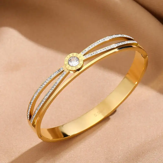 Gold Plated Anti-Tarnish Kada with Stone Dial Design (Size 2.6 & 2.8)