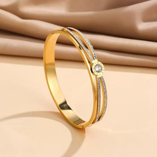Gold Plated Anti-Tarnish Kada with Stone Dial Design (Size 2.6 & 2.8)