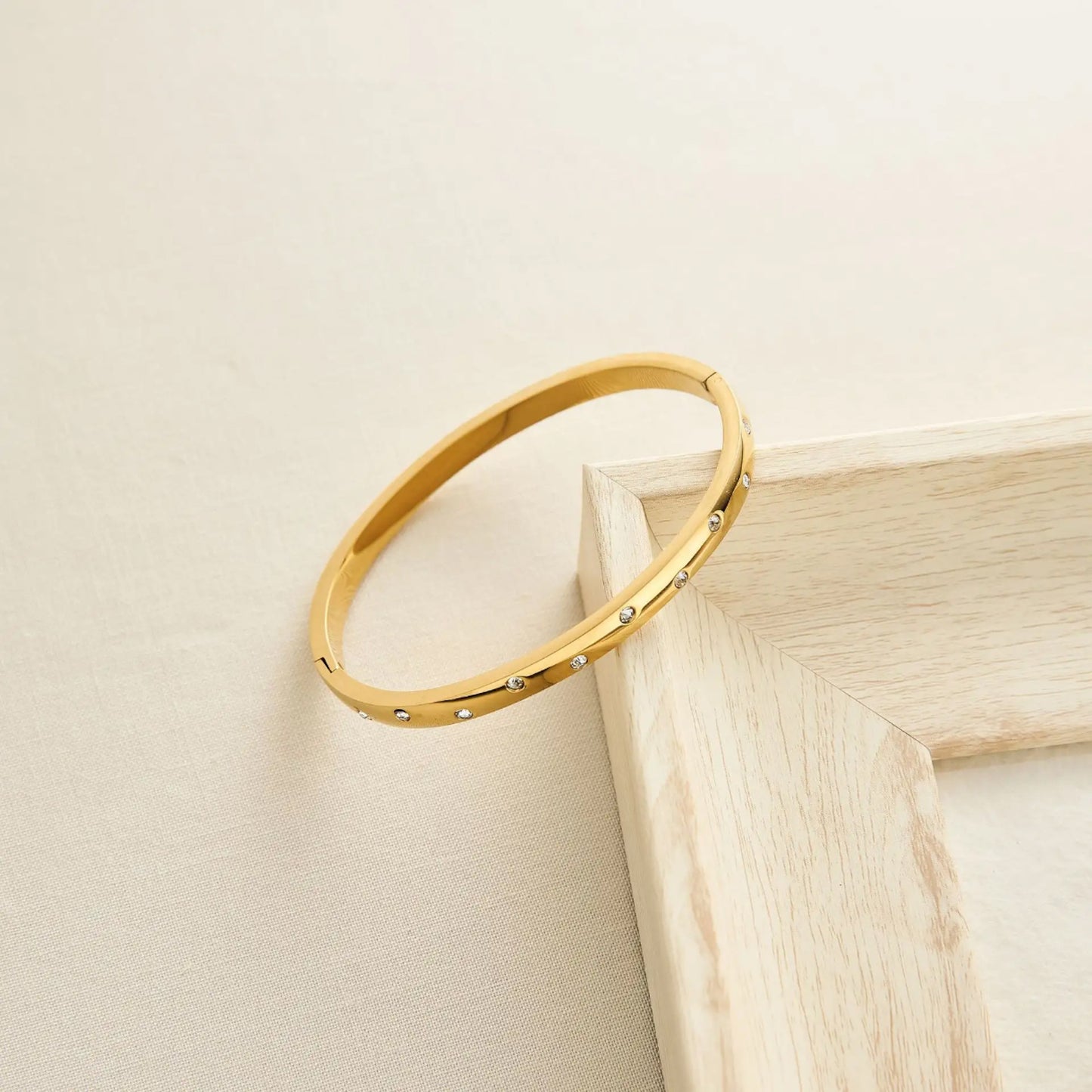 ✨ Anti-Tarnish Gold Plated Kada Bracelet with Minimal Crystal Detailing