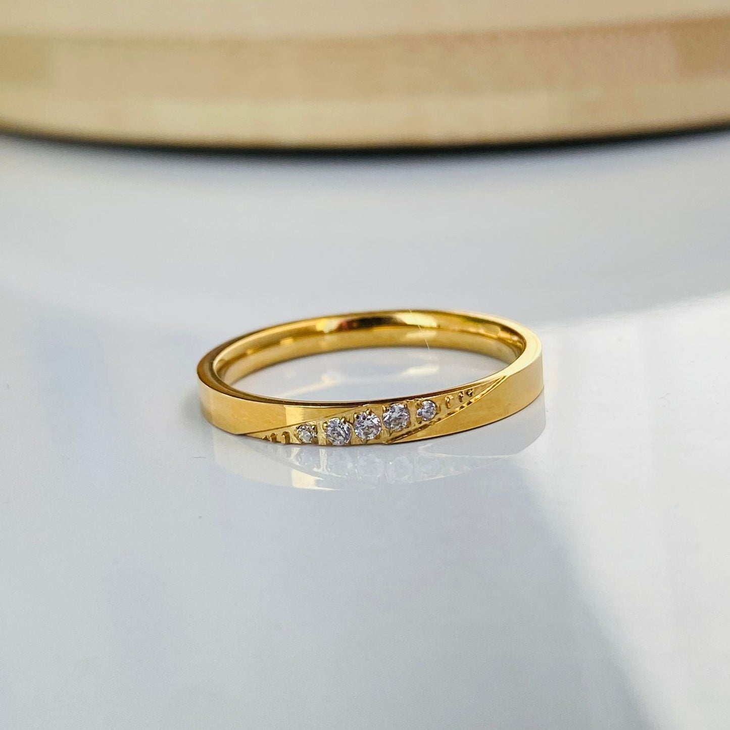 Anti tarnish Classic Gold Plated Band with Channel-Set Diamonds