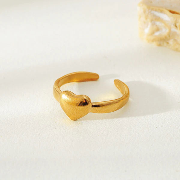 Gold Plated Anti Tarnish Heart Adjustable Finger Ring