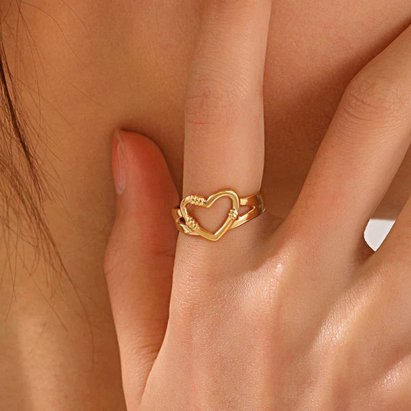 Gold Plated Anti Tarnish Heart Adjustable Finger Ring