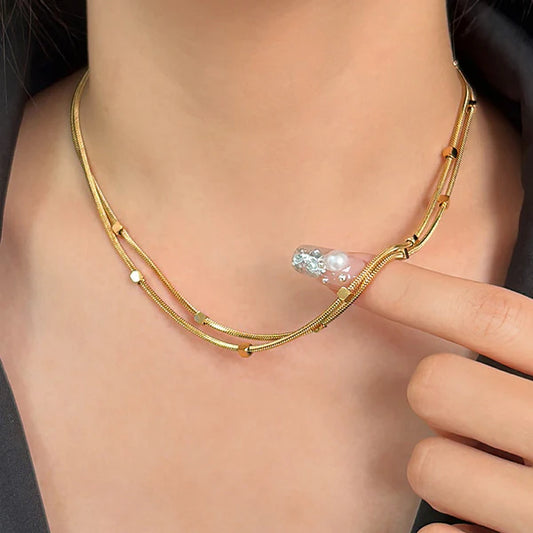Gold Plated Anti-Tarnish Double Layer Necklace