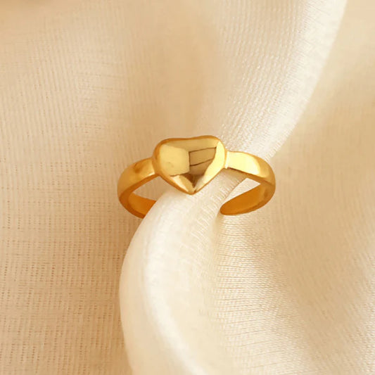 Gold Plated Anti Tarnish Heart Adjustable Finger Ring