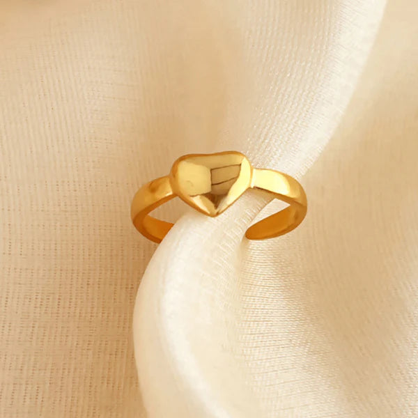 Gold Plated Anti Tarnish Heart Adjustable Finger Ring
