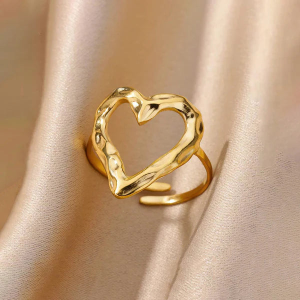 Gold Plated Anti Tarnish Hollow Heart Finger Ring