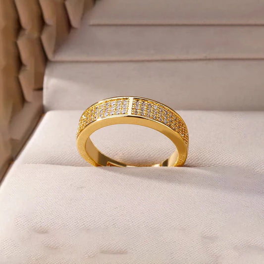 Gold Plated CZ Stone Band Adjustable Anti Tarnish Ring