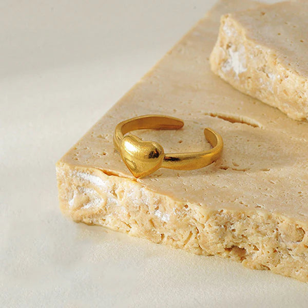 Gold Plated Anti Tarnish Heart Adjustable Finger Ring