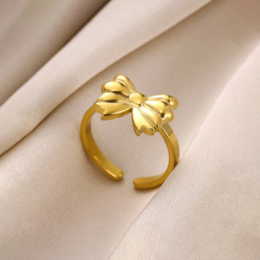 Gold Plated Anti-Tarnish Adjustable Bow Finger Ring 🎀