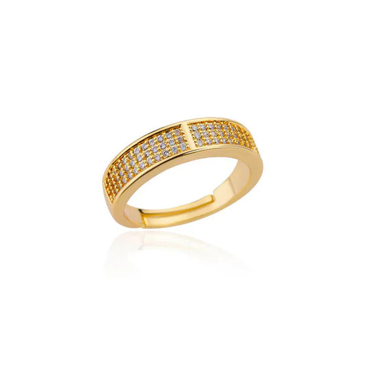 Gold Plated CZ Stone Band Adjustable Anti Tarnish Ring