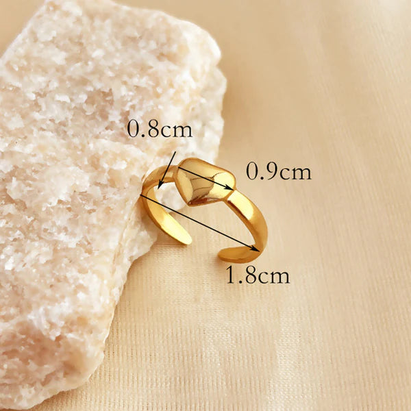 Gold Plated Anti Tarnish Heart Adjustable Finger Ring