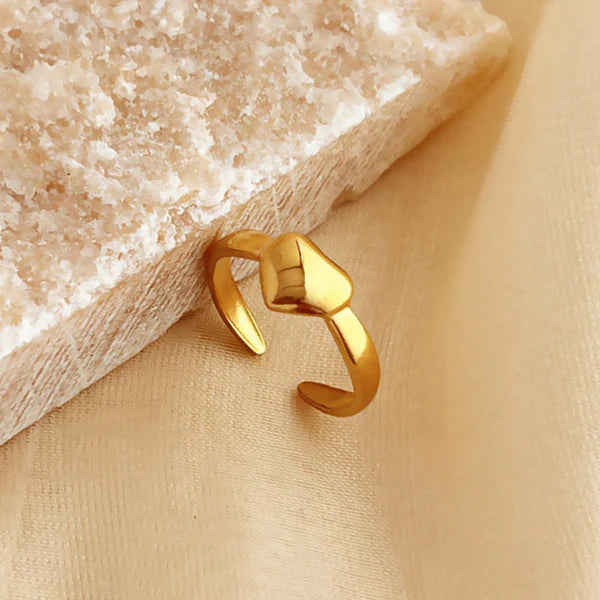 Gold Plated Anti Tarnish Heart Adjustable Finger Ring