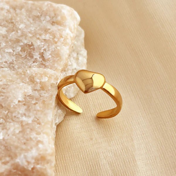 Gold Plated Anti Tarnish Heart Adjustable Finger Ring