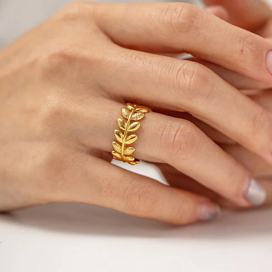 Gold Plated Leaf Adjustable Anti Tarnish Finger Ring