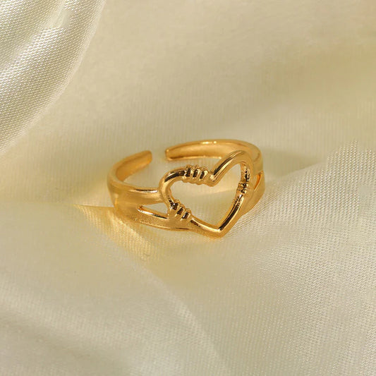Gold Plated Anti Tarnish Heart Adjustable Finger Ring