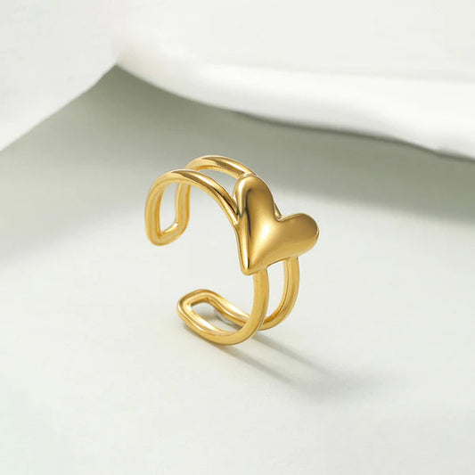 Gold Plated Anti Tarnish Adjustable Heart Finger Ring