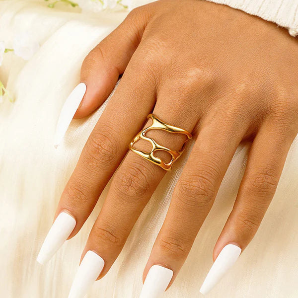 Gold Plated Anti Tarnish Hollow Adjustable Finger Ring