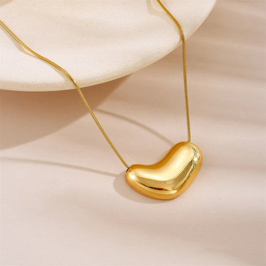 Gold Plated Bean Pendant Anti Tarnish Necklace